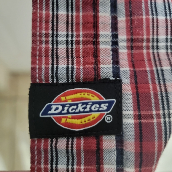 Dickies Western Blue/Red/White Plaid Long Sleeve Snap Front Men's Size XLT - Picture 8 of 10